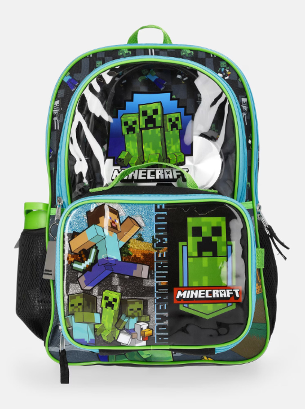 Minecraft 17" Backpack with Lunch Kit, Headphones, Key Chain and Water Bottle